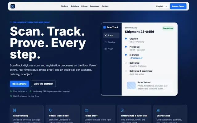 Startpagina van scantrack.be