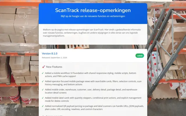 Release notes van ScanTrack in de omgeving van Verhuisteam
